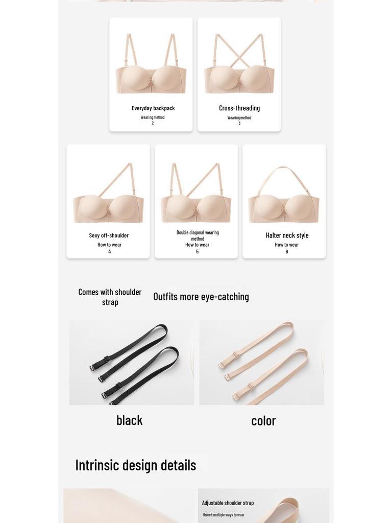 Strapless Non-Slip Bra for Women: Enhancing Small Chests with Beautiful Back Design and Front Closure