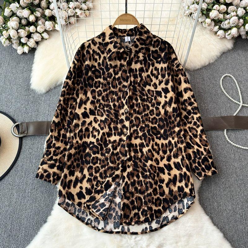 

Fried Street Niche Style Leopard Print Early Spring Vintage Long Sleeve Shirt Leopard print All yards