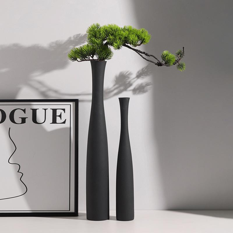 Hohe Konische Weiße Blumenvase Flaschenhals Schwarz Weiß Keramik Schlanke Knospenvase für Pampasgras Trockenblumen Boho Heimdekoration