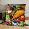 Colorful Taco Feast Illustration Patterned Blanket, Flannel, Suitable for All Seasons, Home Decor, Warm and Cozy