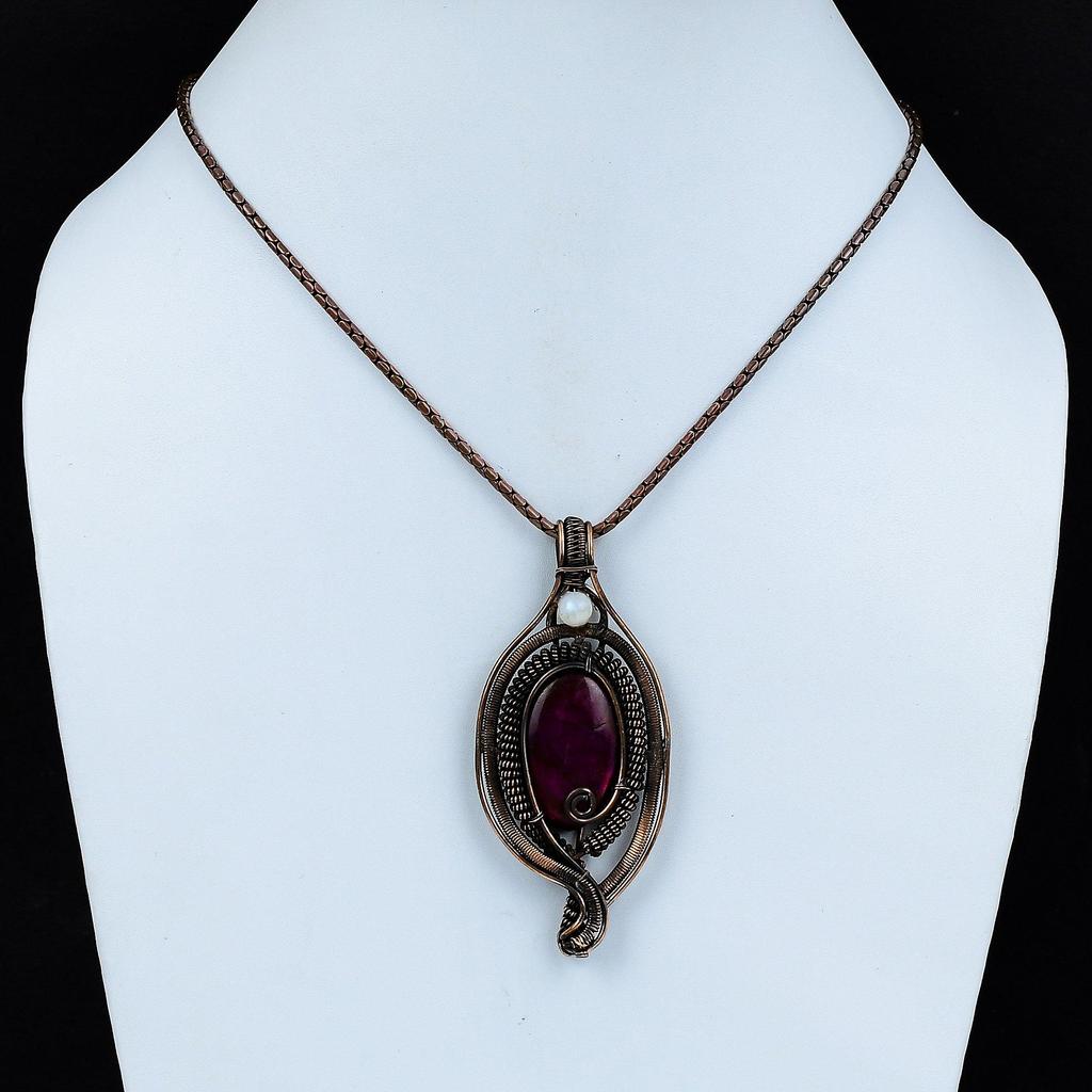 Pink Flash Labradorite, Moonstone Gemstone Pure Copper Wire Wrapped Designer Handmade Pendant Jewelry Gift For Her