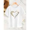 European size Women's Heart and Butterfly Pattern T-Shirt - Short-sleeved T-shirt with Heart Print, Basic T-shirt, Round Neck Top for Spring