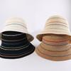 Color-Blocked Striped Knitted Hollow Fisherman Hat Handmade Knit Solid Color Summer Sun Protection Hat Anti-UV Vintage Style