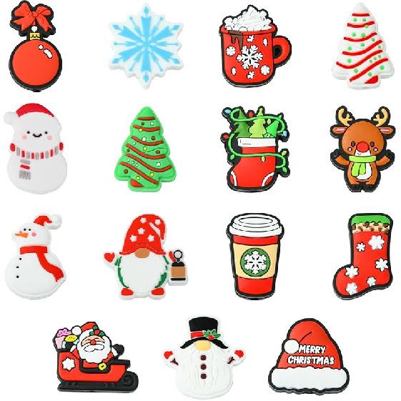 LiQunSweet 15 Pcs 15 Styles Christmas Theme Silicone Beads Santa Claus Tree Socks Snowman Snowflake Beads for DIY Jewelry Keychain Pen Craft