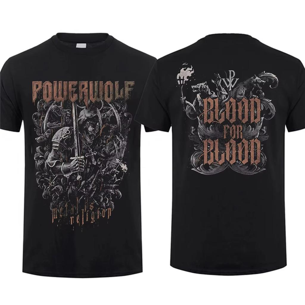 Streetwear Vintage Fashion Tee Men T Shirt Double-sided Via Dolorosa Black By Powerwolf Oversize Top Graphic Unisex Short Sleeve