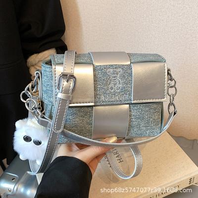 Niche Design Versatile Crossbody Bag Women's 2025 New Fashion Contrast Woven Retro Shoulder Small Square Bag