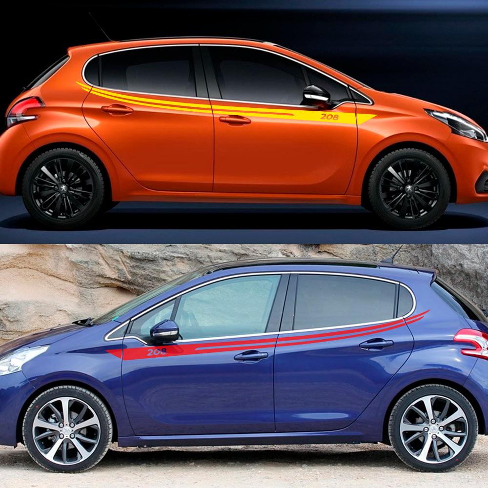 2PCS For Peugeot 208 Car Body Sport Stripes Stickers Auto Waist Line Vinyl Decor Decal Auto Body Decoration Tuning Accessories