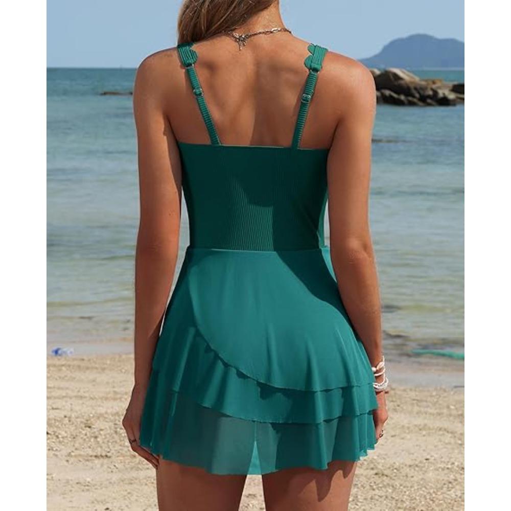 Charmoleaks Women One Piece Swimdress Tummy Control Swimsuits Full Coverage Bathing Suit Modest Mesh Sheer Swim Skirt