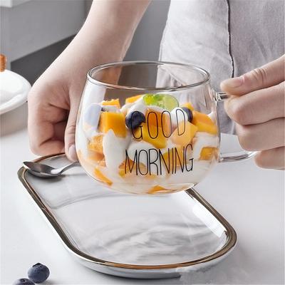 350ml Mektup Baskılı Şeffaf Yaratıcı Cam Kahve Çay Kupası İçecekler Tatlı Kahvaltı Süt Kupası Cam Kupalar Saplı İçecek Kapları