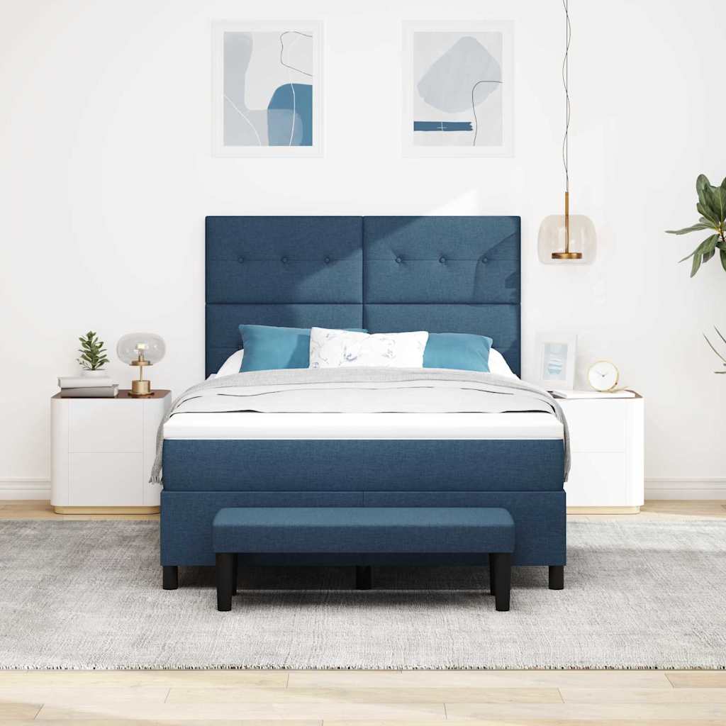 Box Spring Bed with Headboard Blue 140 X 190 Cm Fabric