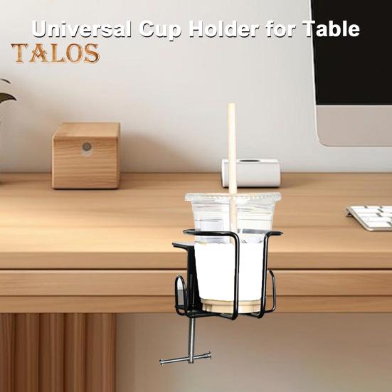 Desk Cup Holder Anti-Spill Clip-On Table Drink Holder Sturdy Clamp for Lawn Chair Stainless Steel Horizontal/Vertical Mount
