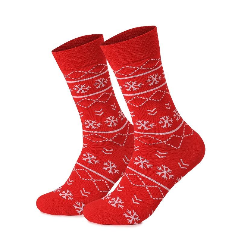 Men's Autumn and Winter New Christmas Elk Christmas Tree Snowflake Wavy Ethnic Wind Warm Sweat Absorbing Deodorant Socks