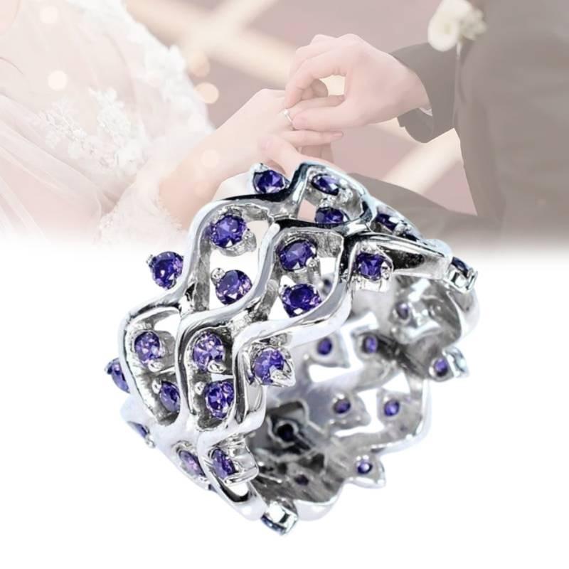 Imitation Zircon Amethyst Ring Wavy Streak Fashion Simple Classic Gift Retro