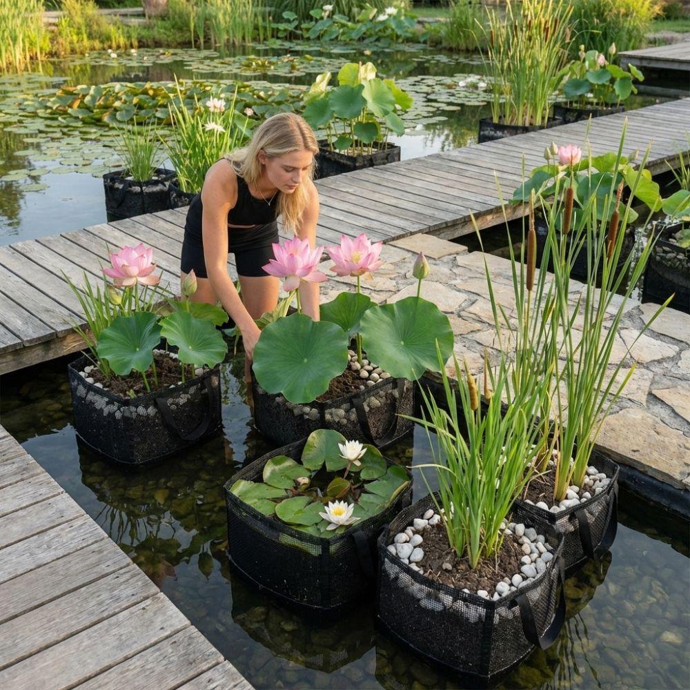 with Handles Aquatic Plant Baskets PVC Mesh Planting Grow Bag Lotus Planter  Pond Landscaping