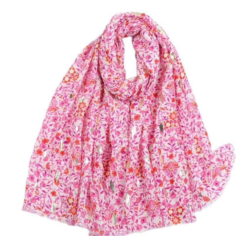 Moda  Espanha Jardim Brilho Floral Franja Viscose Lenço Cachecol Estampa Macio Pashmina Hijabs E Xales Lenços Muçulmano Lenço