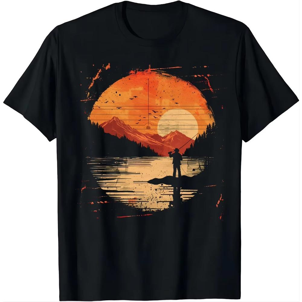 Outdoor-inspired Fishing Print T-shirt Men Clothing Tops Graphic T Shirts Camisas Streetwear Ropa Hombre Vintage T Shirt