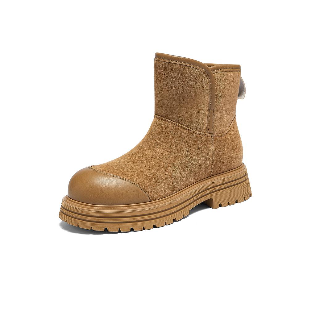 Thick-soled snow boots winter new velvet thickened medium tube short boots flanged two wear cotton shoes