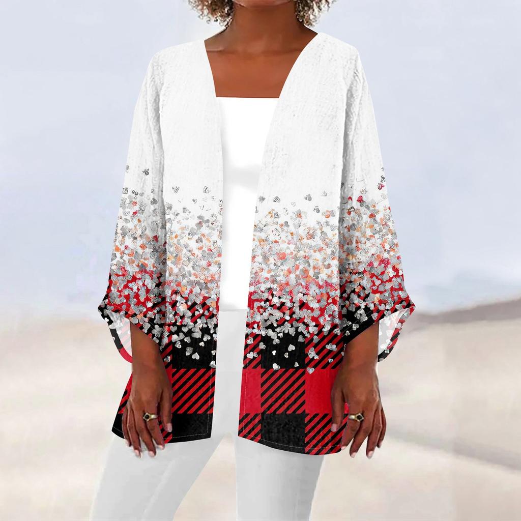 Dámský ležérní módní kabát s vánočním potiskem, lehká bunda střední délky, kardigan
