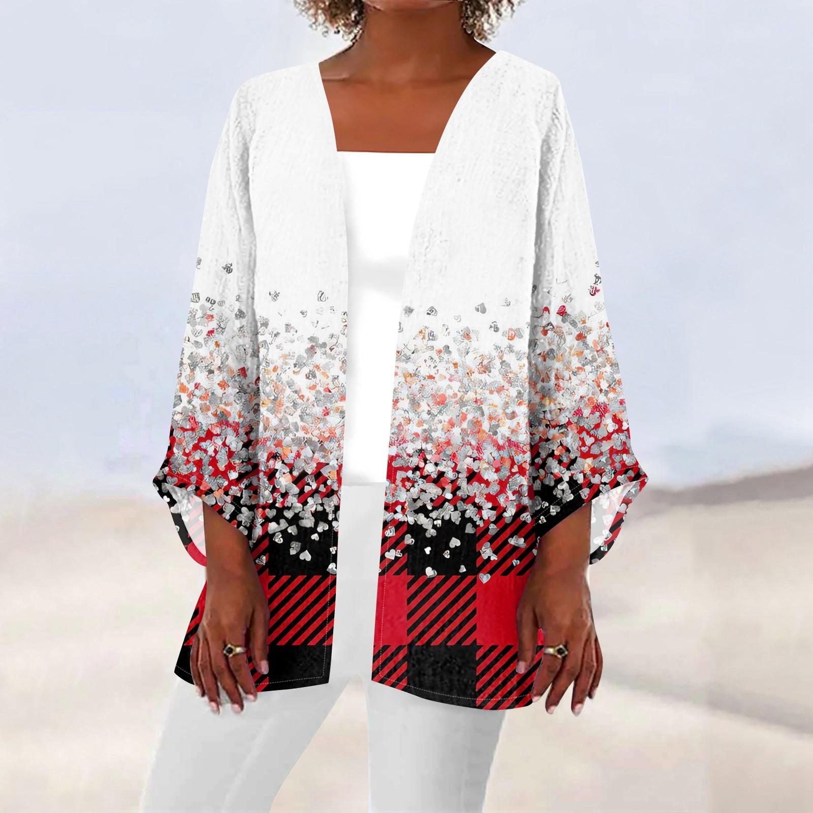 

Женская повседневная мода Caot с рождественским принтом Легкая куртка средней длины Кардиган XL белый