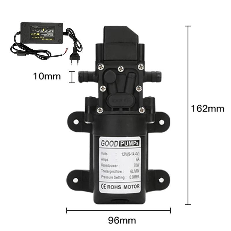 12V High-Pressure Self-Priming Diaphragm Water Pump, 130PSI, 6L/Min, Automatic Flow Switch, Safe and Compact Design