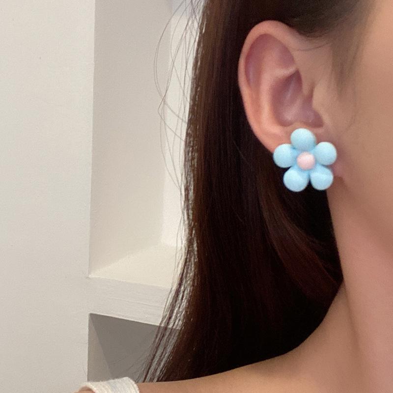 S925 Sterling Silver Acrylic Sunflower Stud Earrings - 2023 Cute Candy Color Flower Design