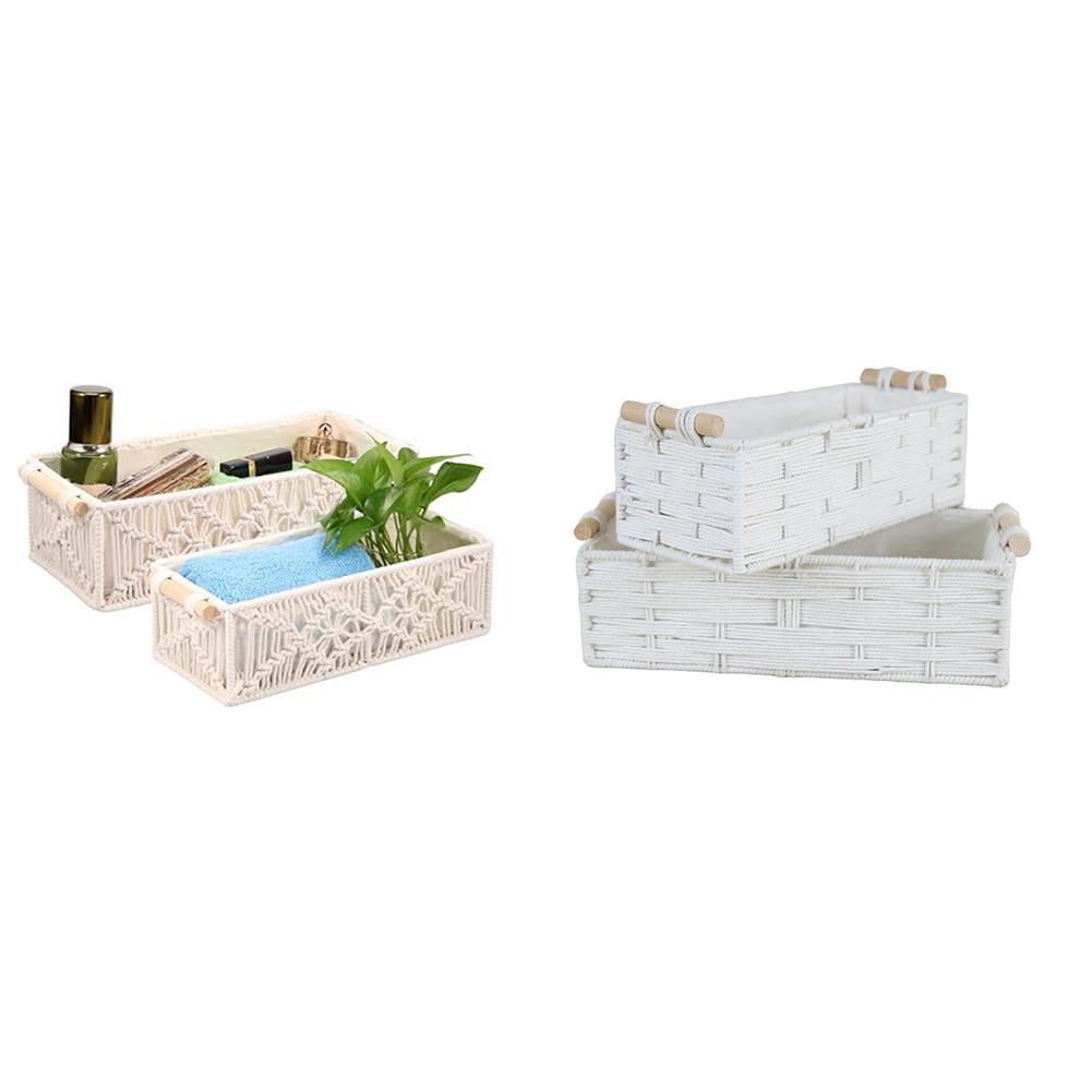 1 ks úložných košíků 30x14x9 cm Ručně pletené makramé úložné košíky s uchy - Stylové a všestranné pro různé předměty