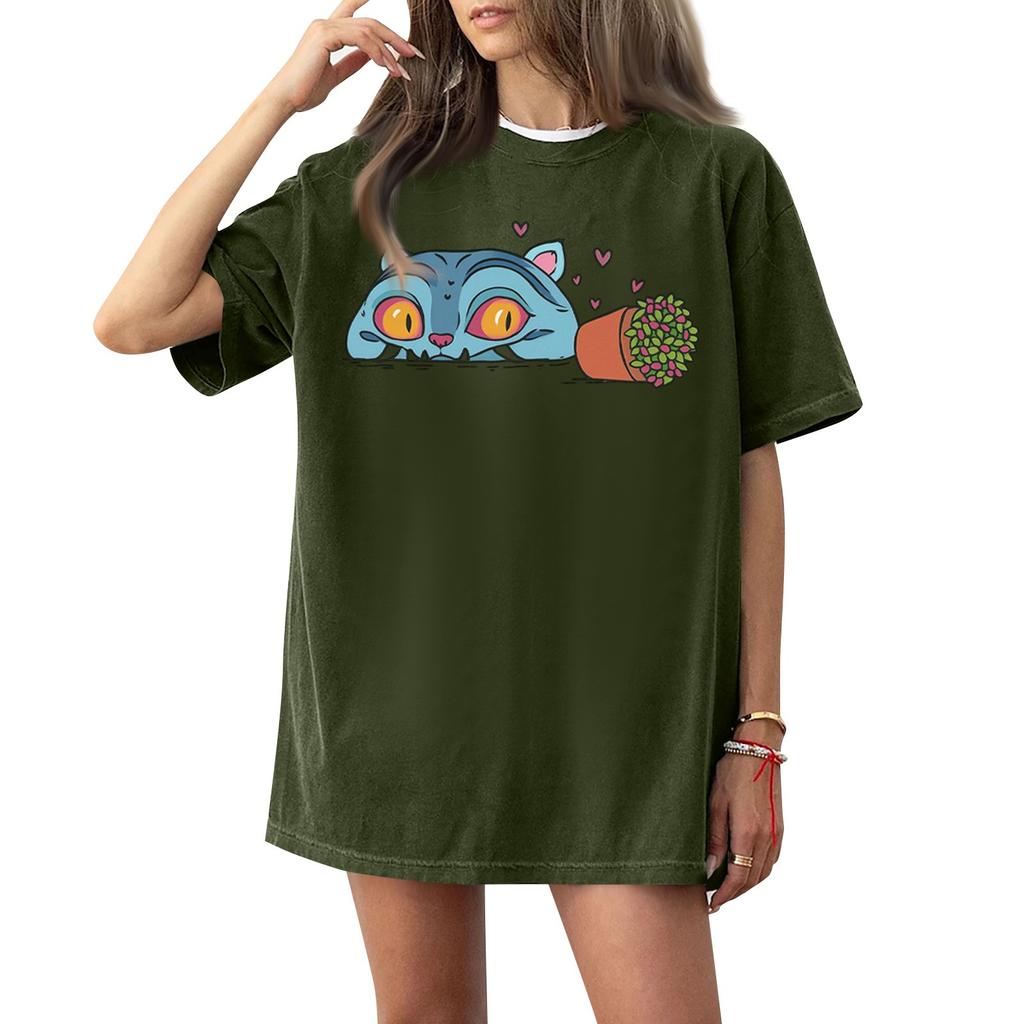 Damen Rundhals Bedrucktes Kurzarm T-Shirt Top