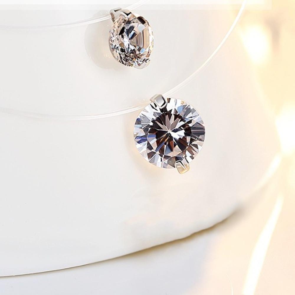 S925 Silver Fishing Line Chain 6mm 8mm Solitaire Fishline Choker Zircon Pendant Necklace  Party