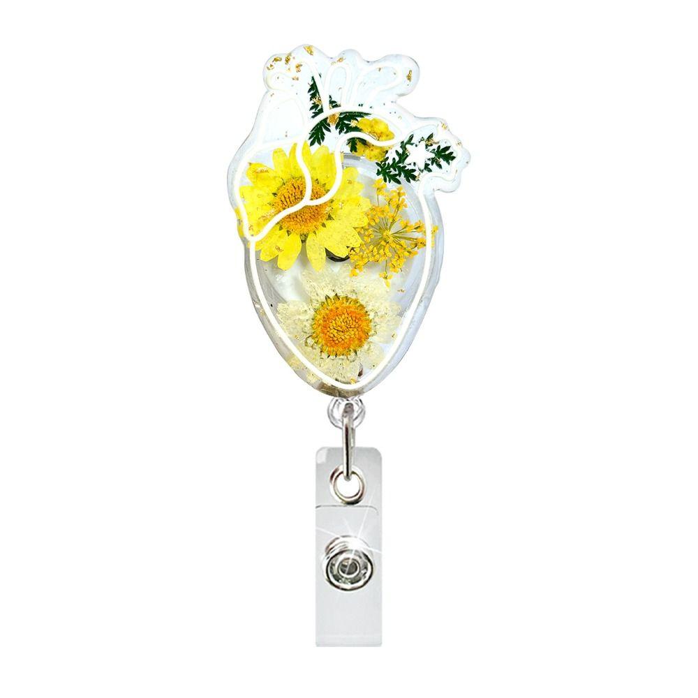 High Resilience Heart Badge Clip Fall-proof Nurse Badge Holder Daisies Pattern Badge Clip  Name Tag
