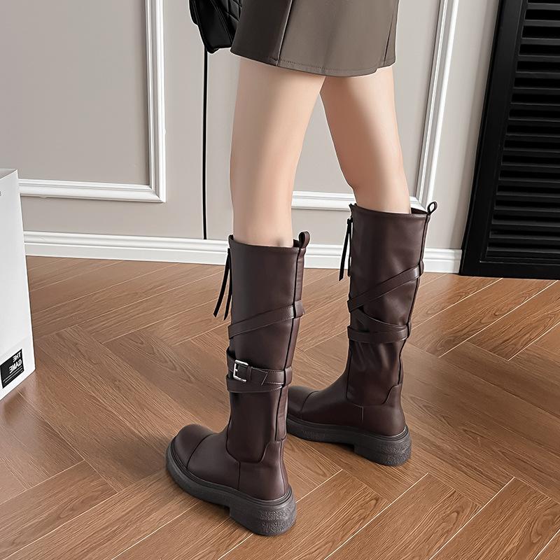 Martin boots long boots women's autumn and winter retro western style platform boots Maillard with round head brown boots