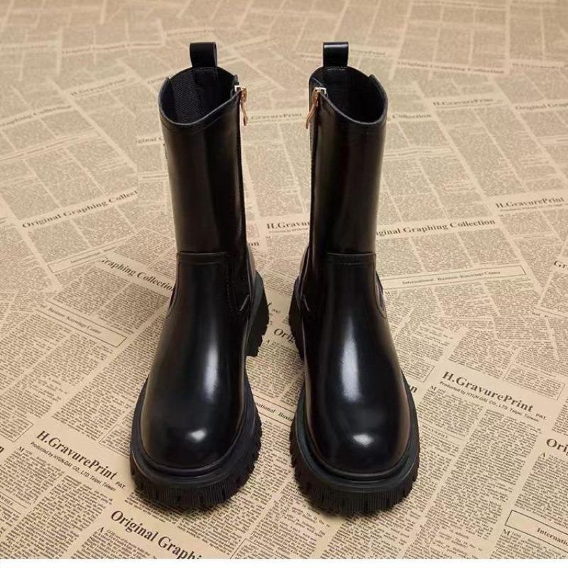 Fashion Women's Single Shoes Spring and Autumn New Thick Soled Retro Side Zipper Set Boots Fashion Comfortable Non-slip Motorcycle Boots