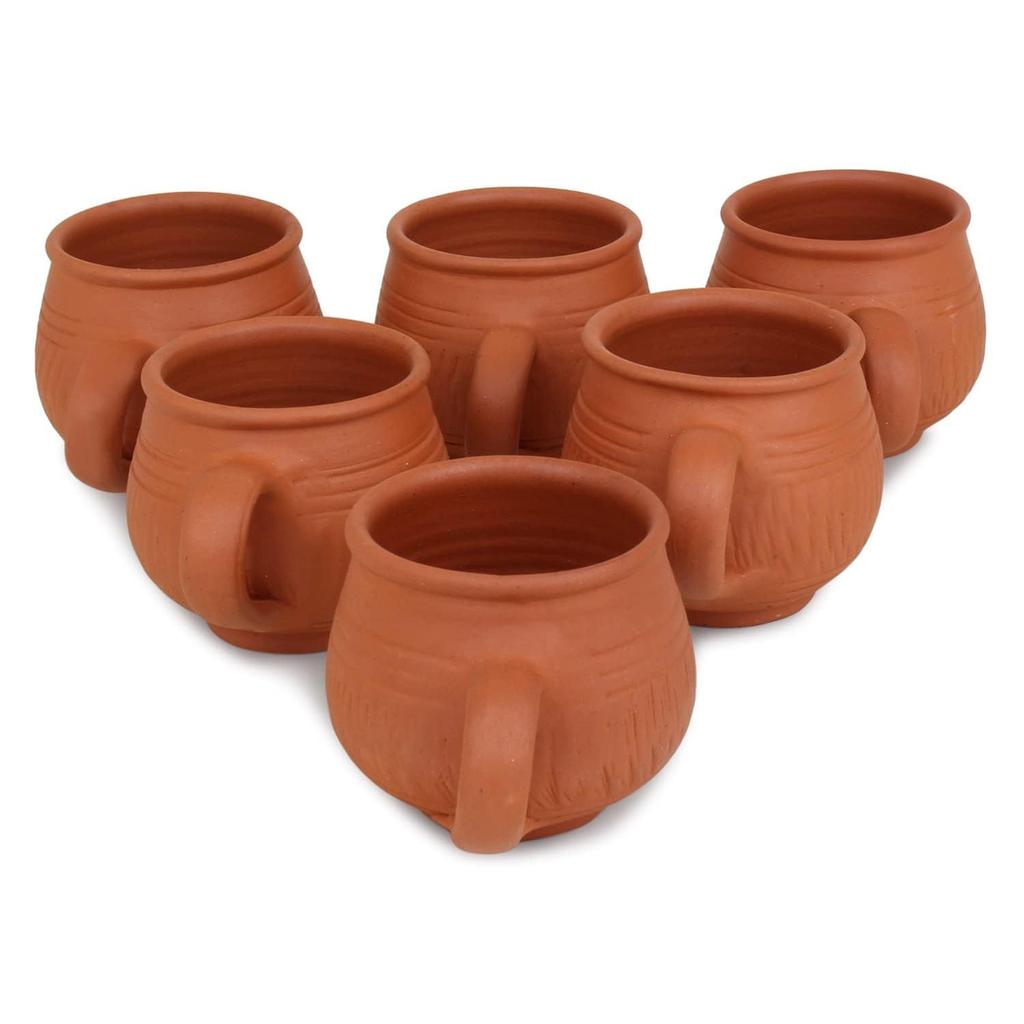 Handcrafted Mitti Clay Tea Cup Coffee Mug Set Natural Handmade Earthen Clay Kulhad Kullar Chai Ke Cup Pack of 6 (Clay Tea Cup-6 Pcs) 100 Ml Each