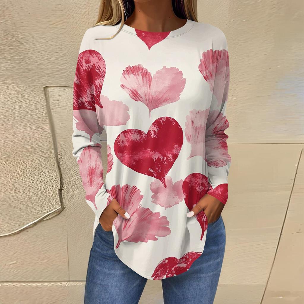 Damenmode Lockerer Rundhals Bedrucktes Langarm T-Shirt Top
