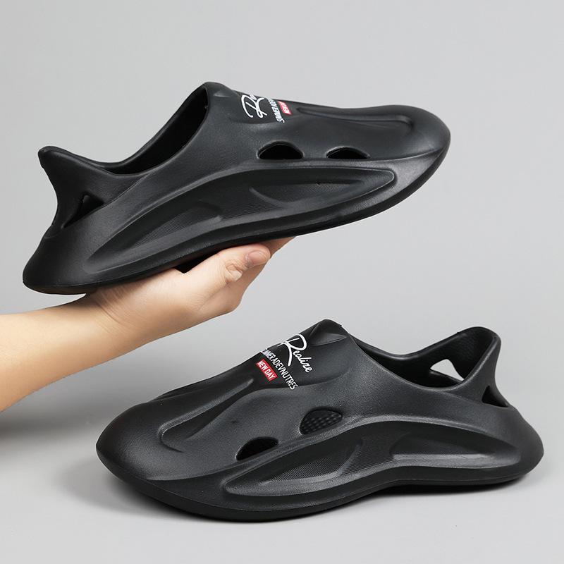 

[Лето] Мужские прохладные тапочки, обувь с отверстиями, дышащие и не вызывающие запаха ног, пляжная обувь для вождения 36 чёрный