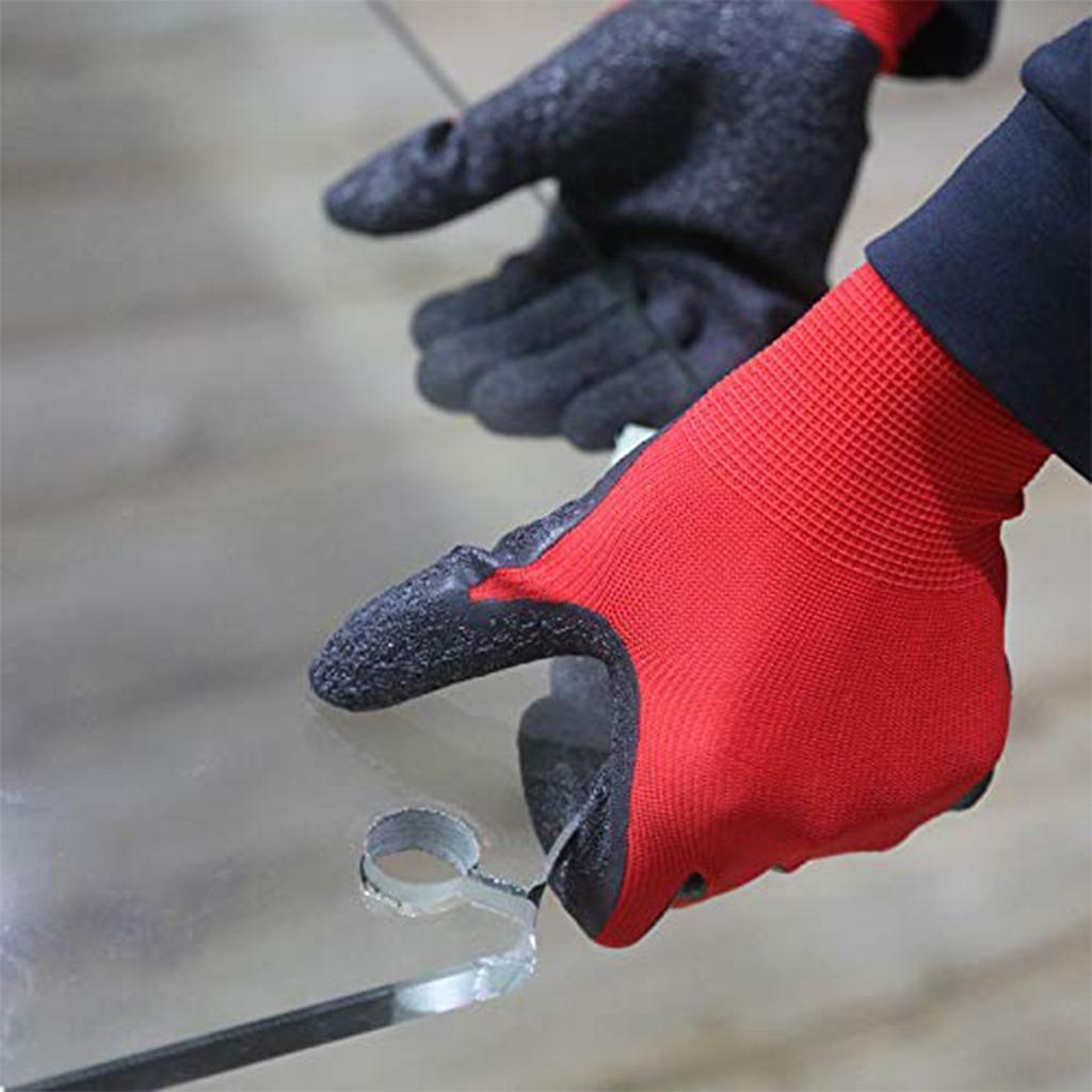 12 Pairs Work Gloves Anti Slip Oil Resistant Nitrile Coated Glove 23.5cm Red Black Set for Labor Protection Safety