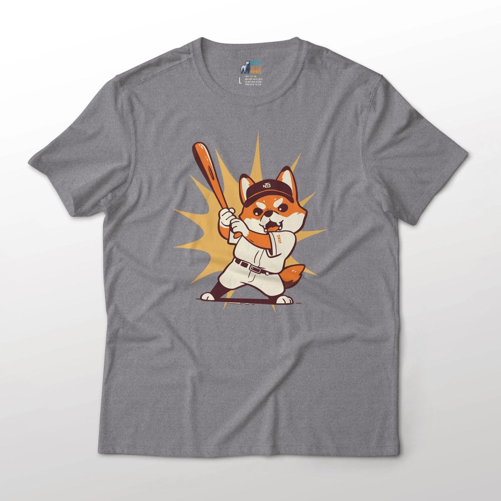

Shiba Inu Playing Baseball Cute Animal Sports Art Graphic T-T-Shirt XL