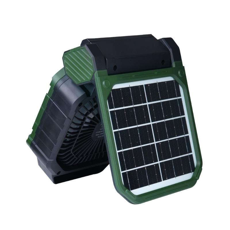 

Rechargeable Outdoor Fan With Solar Panel LED Light 4Wind Speed 3Brightness Light Timer For Camping Fishing Traveling зелений