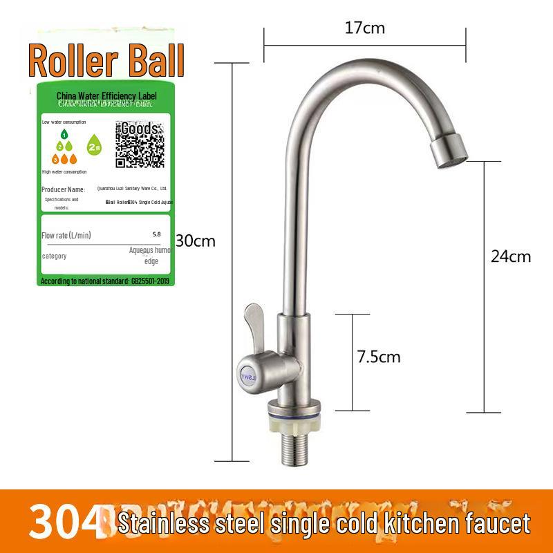 Rubinetto per acqua fredda monotubo in acciaio inossidabile 304 per lavello da cucina o da bagno