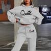 Womens Casual Hooded Sweatshirt Loose Pants Set With Letter Print Winter Wear