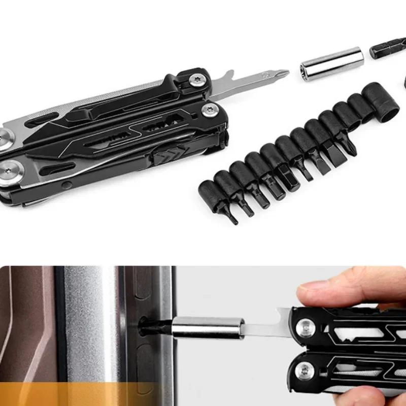 Durable Metal Multitool Pliers with Sharp Blade Wire Cutter Screwdrivers Scissors Multi Function Tool for Outdoor Camping Hiking