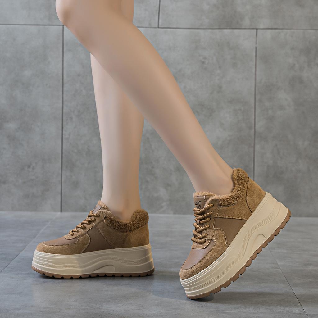 Winter New Retro Little White Shoes Women's Velvet Thickened Cotton Shoes Thick Soles Increase Height Small Versatile Fluffy Shoes