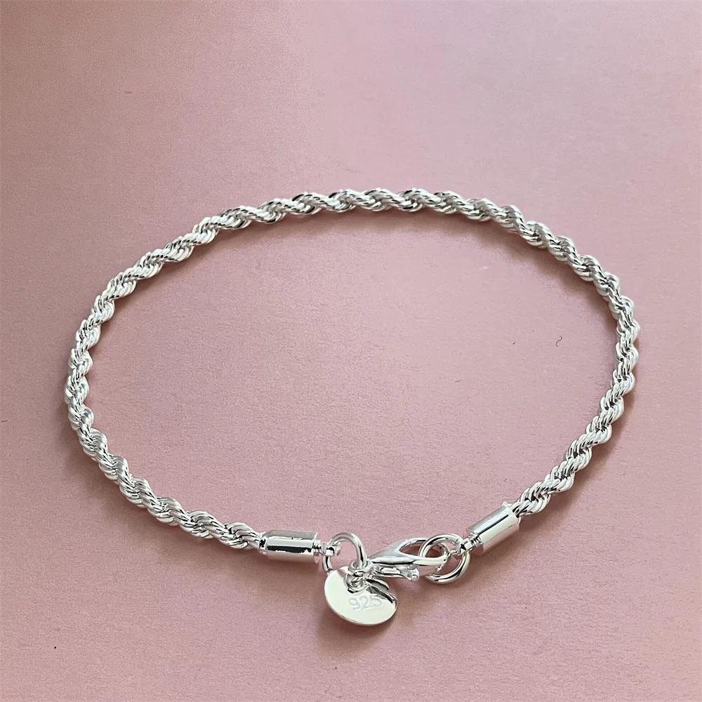 925 Silver Bracelet 3MM Twisted Rope Exquisite Ladies Fashion Wedding Party Gift Jewelry