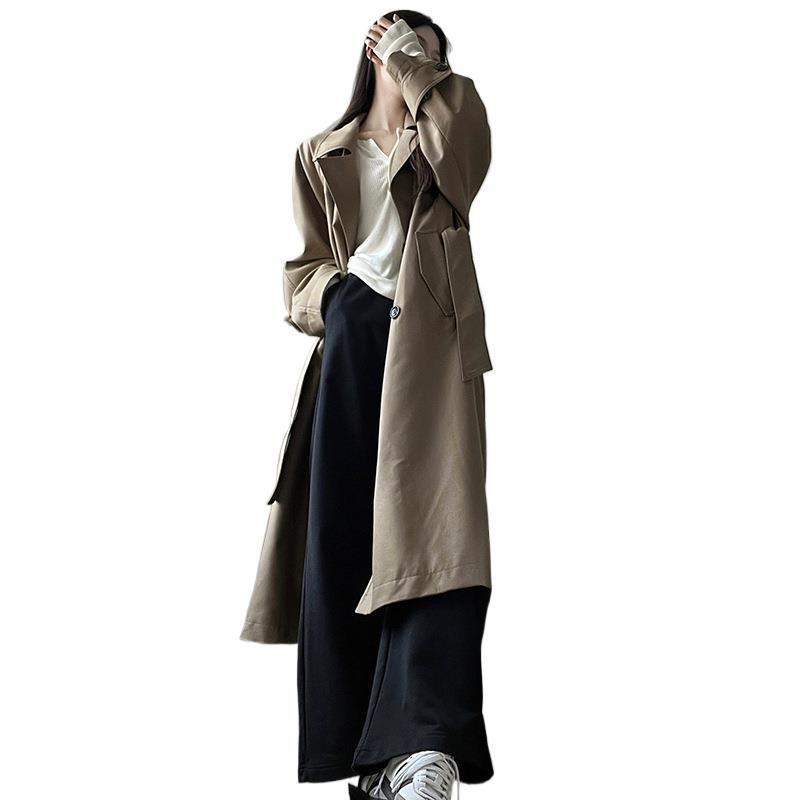 Women's Gray Mid-Length Trench Coat - 2025 Spring Autumn, Korean Petite Design, British Style