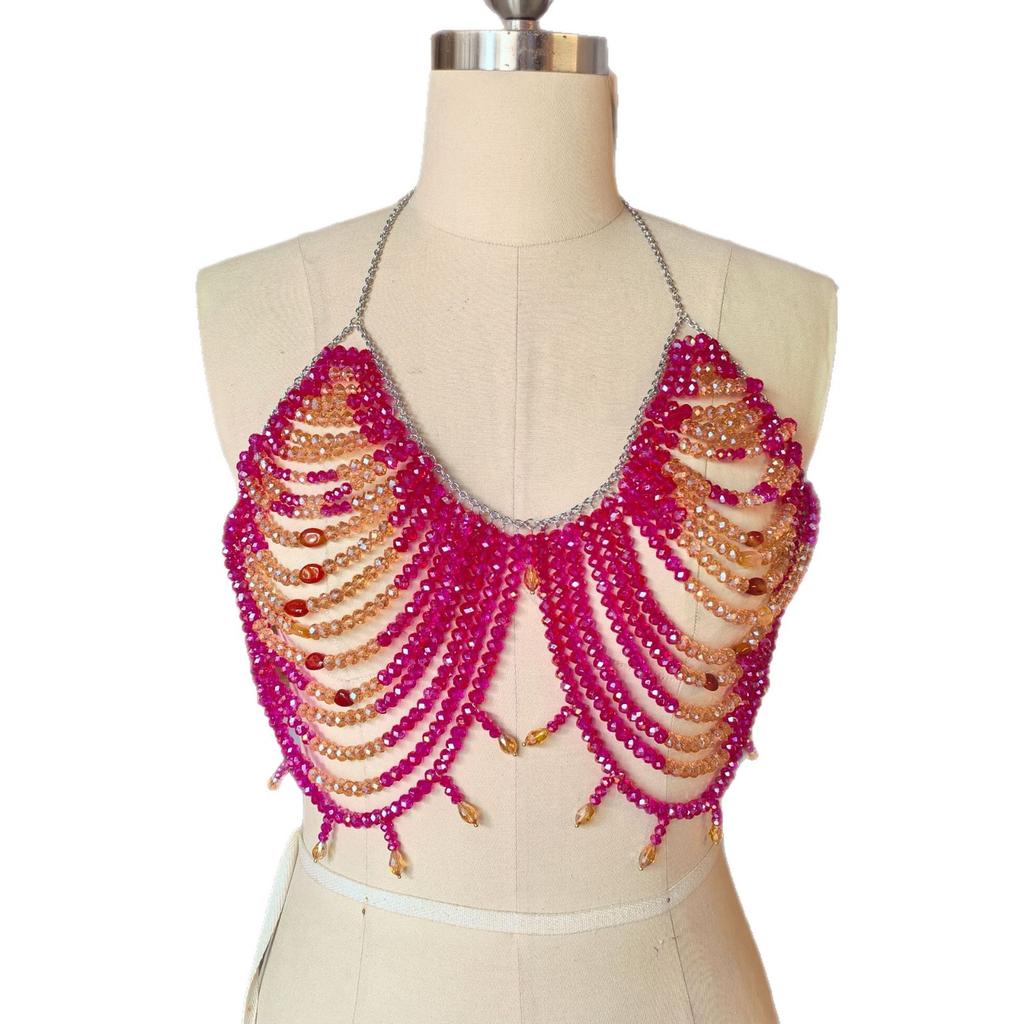 New Design Women's Macaron Color Beaded Camisole Bohemia Style Bra Chain Crystal Jewelry for Beach Vacation Anniversaries