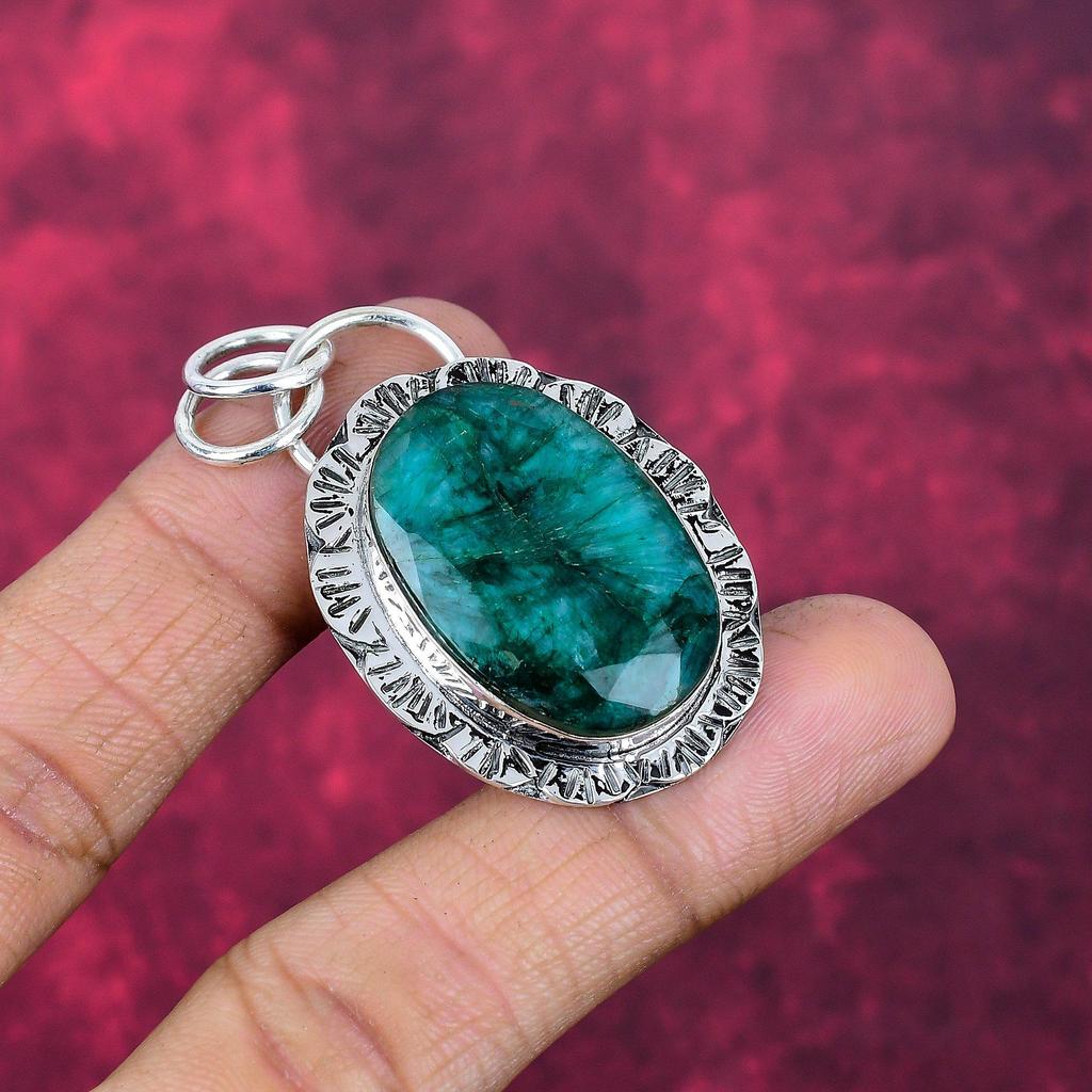 Im Labor hergestellter Smaragd Anhänger, 925 Sterling Silber Anhänger Edelsteinschmuck, Handgefertigter Anhänger Erstaunlicher Schmuck, Geschenk für Sie