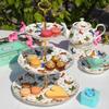 3 Tier Ceramic Cake Stand Colorful Butterfly Cupcake Display Stand Round Dessert Tower Pastry Serving Tray Platter for Tea Party Wedding Birthday