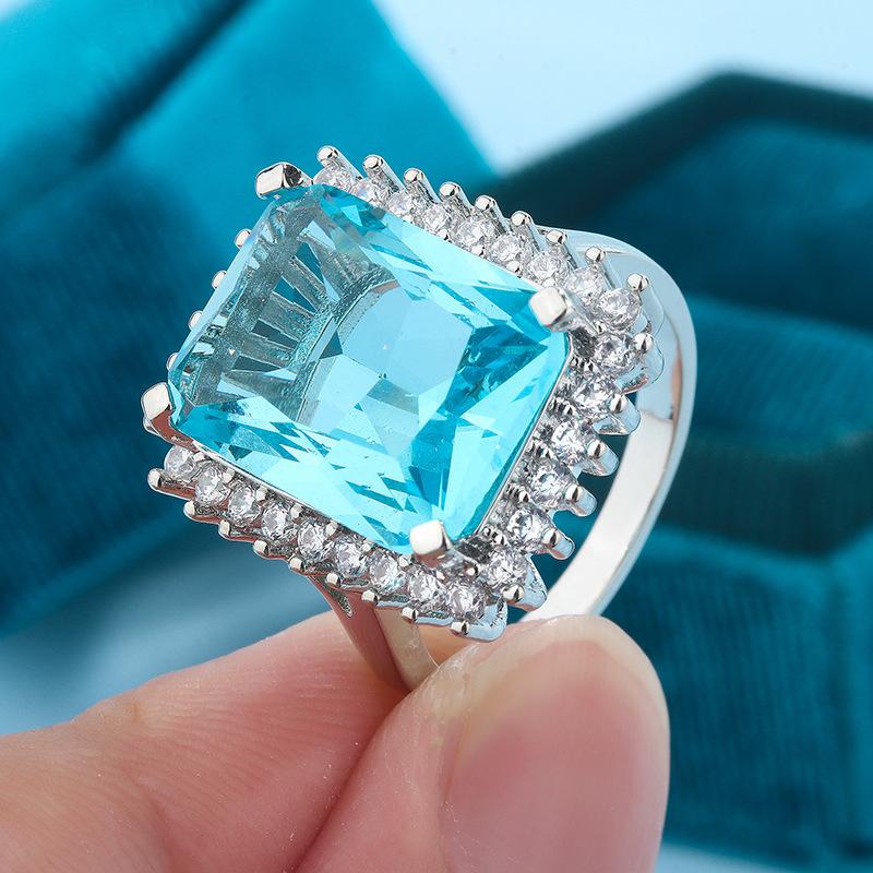 2026 European and American Rings, Inlaid with Lake Blue Zircon, Ring Jewelry. no. 6