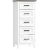 Narrow and Tall Bedroom Chest of Drawers with Wood-Effect Top Dresser for Small Spaces 45x35x106 Cm White