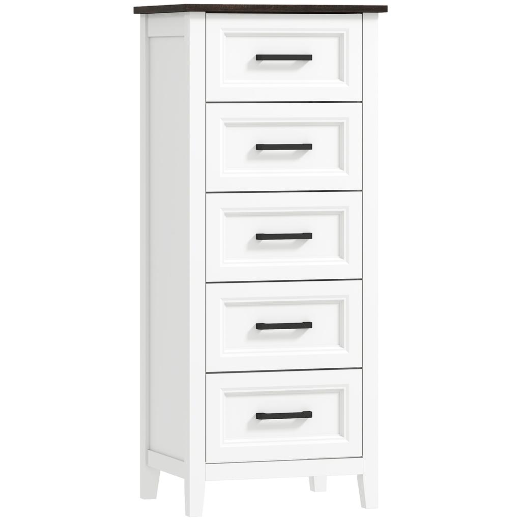 Narrow and Tall Bedroom Chest of Drawers with Wood-Effect Top Dresser for Small Spaces 45x35x106 Cm White