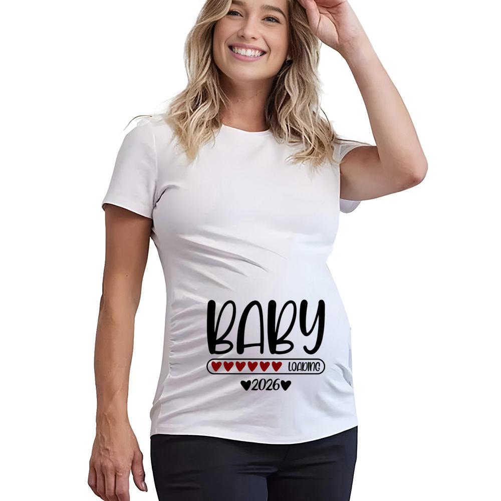 Baby Loading 2026 Print Maternity Shirts Women Pregnancy Announcement T-Shirt Female Pregnancy Clothes Newest Mom Summer Tops Tee